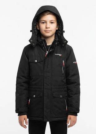 Черная теплая качественная зимняя куртка true north (nordic design) на мальчика 10-12 лет