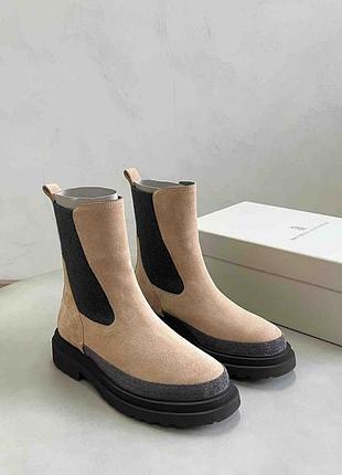 Черевики челсі brunello cucinelli бежеві із замші на платформі