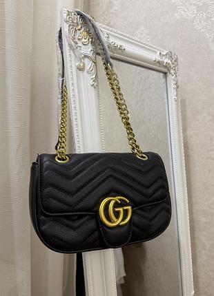 Жіноча сумка gucci чорна стьобана через плече
