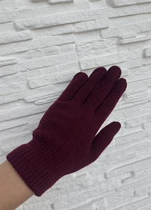 Рукавички в'язані бордові 2