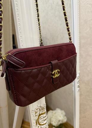 Клатч жіночий chanel бордовий шкіряний стьобаний
