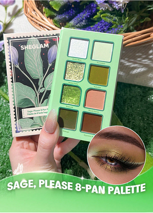 Палетка теней для век sheglam sage, please 8-pan palette, 8 оттенков - зеленые, оливковые, матовые и сияющие тени (6375)
