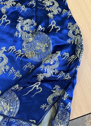Сукня жіноча ціпао синя з золотистим принтом драконів