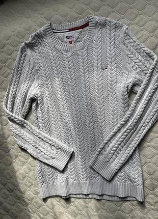 Сірий бавовняний джемпер tommy jeans в'язки косами розмір xl (tommy hilfiger)