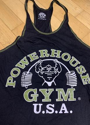 Оригінальна майка борцівка powerhouse gym u.s.a. розмір l чоловіча чорна бавовна для спорту та фітнесу бодібілдинг оригінал стан ідеальний оверсайз
