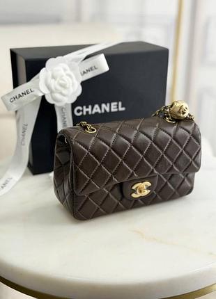 Сумка chanel  19*10*6 коричнева сумка золота фурнітура с золотим шаром