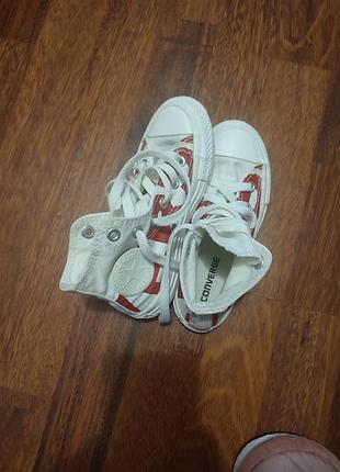 Кеди для дітей converse високі біло-червоні текстильні на шнурівці