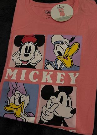 Нічна сорочка-футболка жіноча disney рожева з принтом персонажів