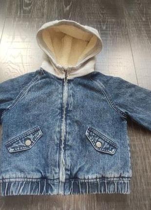 Дитяча джинсова куртка zara унісекс синя з капюшоном, 98 розмір