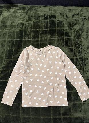 Лонгслів h&m для дівчинки бежевий з сердечками