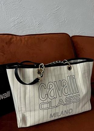 Шопер жіночий cavalli class тканинний у смужку з написом