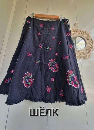 Laura ashley юбка миди шелк + котон м вишиванка