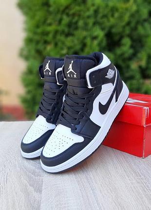 Nike air jordan 1 retro high високі білі з чорним шкіра