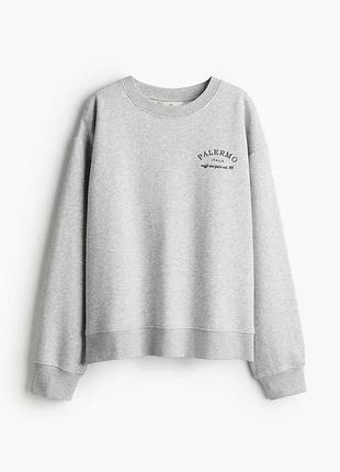 Світшот h&m сірий меланж з принтом palermo розмір xl