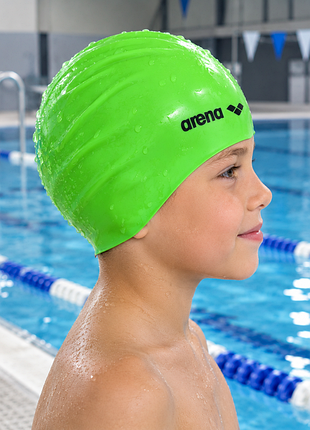 Детская шапочка для плавания arena classic silicone jr салатовая, 6-12 лет. силиконовая шапочка для бассейна