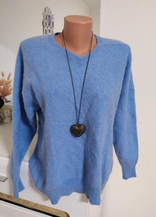 Блакитний кашеміровий светр з v подібним виріз sergio l2 фото
