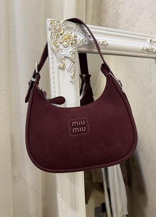Сумка жіноча miu miu багет бордова маленька