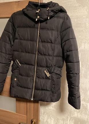 Чорна зимова куртка пуховик new look (розмір m-l / 40) в ідеалі, з хутром