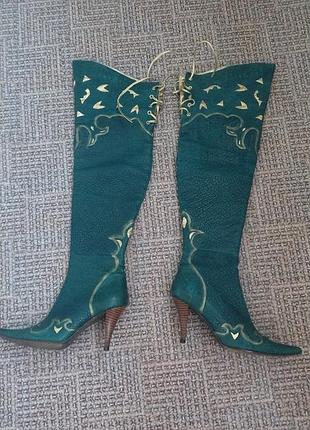 Ботфорти жіночі шкіряні зелені 37 розмір