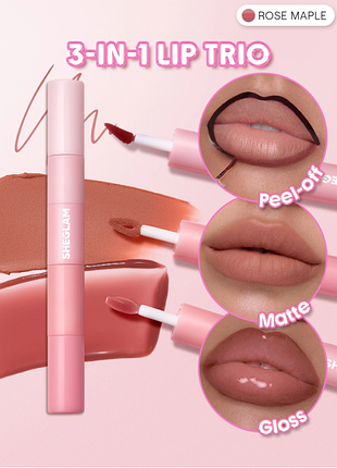Набор для губ 3-в-1 sheglam vibe shift lip trio - rose maple - peel-off тинт, матовая помада и блеск (6378)