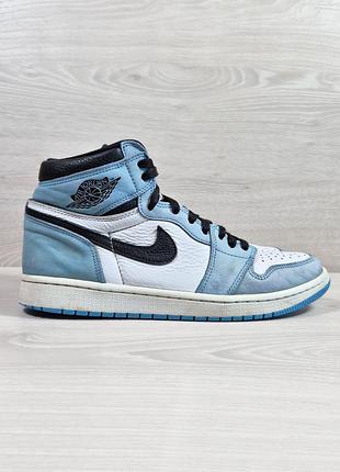 Кожаные высокие мужские кроссовки nike jordan 1 retro high og university blue оригинал, размер 43 - 44