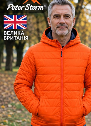 Яскраво-помаранчева чоловіча демісезонна куртка з капюшоном, стьобана, утеплена, m / 48