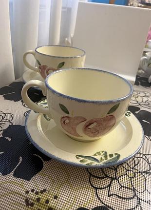 2 чашки з блюдцями із вінтажного сервізу poole pottery з колекції dorset fruit (мотив з яблуками).