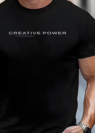 Чоловіча футболка  базова чорна з написом creative power 100% бавовна