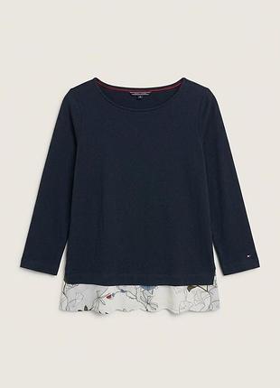 Темно-синий женский лонгслив/блуза с рукавами 3/4 и цветочным принтом Tommy hilfiger