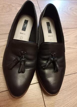 Жіночі лофери m&s collection чорні шкіряні 42 розмір wide fit