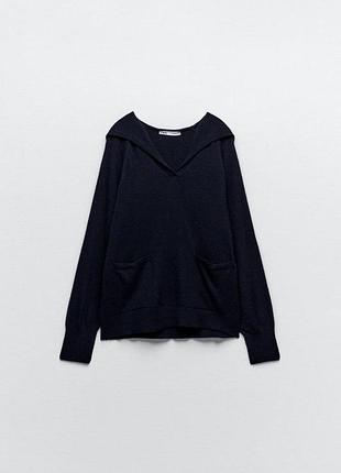 Темно синий шерстяной свитер шерсть ламы женский базовый zara