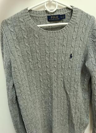 Жіночий светр polo ralph lauren сірий з візерунком косичка