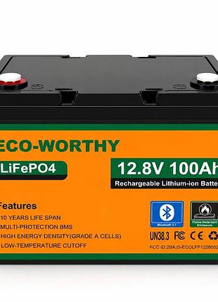 Акумулятор lifepo4 100 а·год 1280 вт·год eco-worthy l13080202138 літій-залізо-фосфатна батарея для резервного живлення