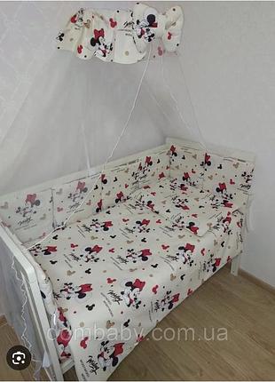 Новый, шикарный набор постельного белья в детскую кроватку 9в1, принт микки маус