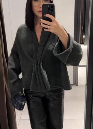 Кардиган-накидка жіночий zara оверсайз графітовий