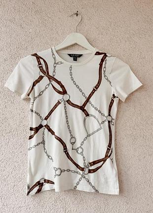 Женская футболка belting-print cotton-blend crewneck tee lauren ralph lauren