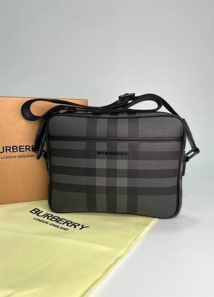 Чоловіча сумка-месенджер burberry у клітинку сіро-чорна