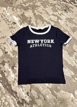 Футболка h&m для підлітків в рубчик з написом new york athletics
