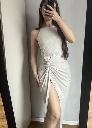 Елегантна блискуча сукня miss selfridge / вечірня максі сукня з розрізом (розмір s / eur 36)