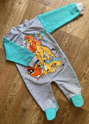 Яскравий трикотажний чоловічок сліп disney король лев 🦁 розмір 80 (9-12 міс) із закритими ніжками