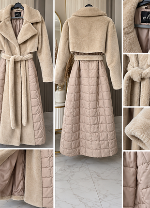 Пальто жіноче elvi collection зимове стьобане з хутром бежево-пудрове