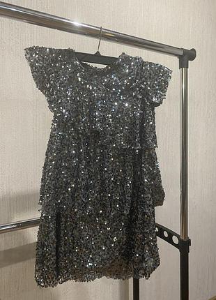 Сукня zara срібляста з паєтками та воланами