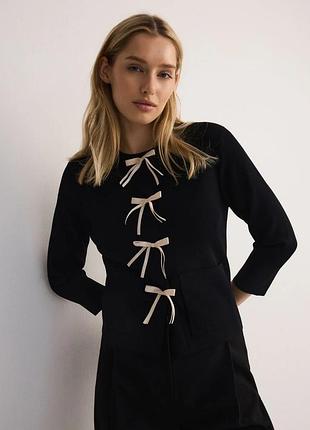 Кардиган жіночий zara чорний з бежевими бантами