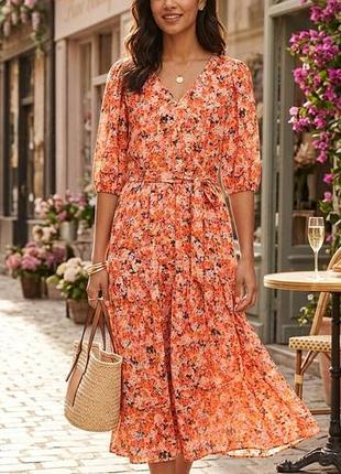 Цветочное приталенное платье. marks and spencer