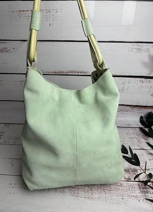 Жіноча сумка хобо з натуральної замші м'ятного кольору genuine leather