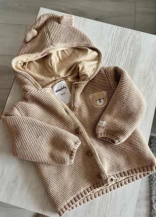 Дитяча в'язана кофта simay baby з капюшоном, бежева, 80 розмір
