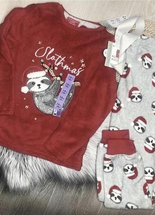 Піжама дитяча primark махрова новорічна з лінивцем