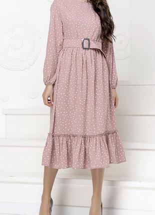 Сукня в горошок romashka (one
size) з поясом / ніжно-рожева міді