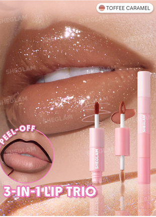 Набор для губ 3-в-1 sheglam vibe shift lip trio - toffee caramel - peel-off тент, матовая помада и блеск (6379)