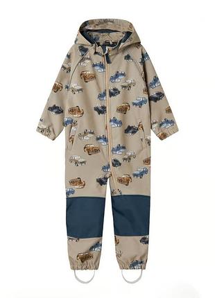 М'який комбінезон (softshell) бежевого кольору з принтом машинок